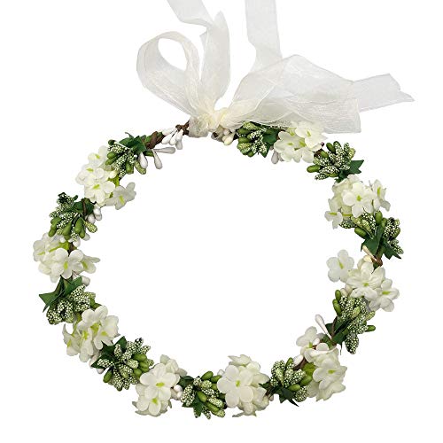 YGSAT Flor Corona Diadema Ajustable de Flor Bohemia Floral Hairband Tocado Diadema Cabello para Boda Bridal Infantil bebé niñas Mujeres Fiesta Accesorios/Blanco