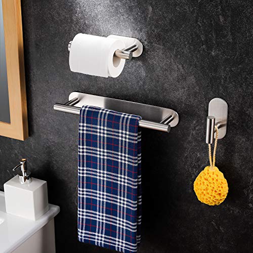 YIGII Toallero Baño - Adhesivo Juegos de Accesorios de Baño con Toallero Barra 30 cm + Portarrollos para Papel Higiénico + Gancho Adhesivo, Acero Inoxidable