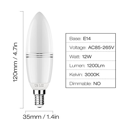 Yiizon LED E14 12W vela bombillas, 100W bombilla incandescente equivalente, candelabro LED bombillas, 3000K Blanco Cálido, 1200 lm, CRI>80+, no regulable (4 Packs)