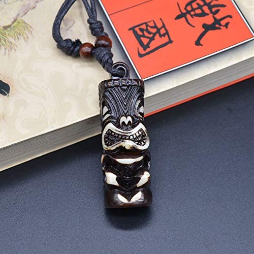 YUANYUAN520 El Hombre joyería Talisman imitación Yak Bone Totem Regalo Pendiente Collar Gargantilla de Perlas de Madera Tribal Hawaiano Surfer Joyería