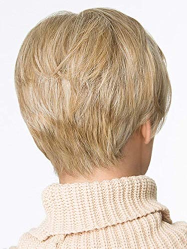 Yxshz elegante nuevo rubio corto ligero ondulado pelo peluca resistente al calor para mujeres señora
