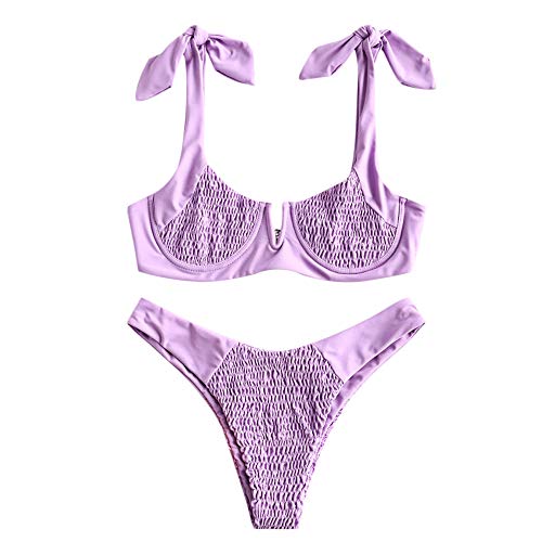 ZEZCLO - Bikini de dos piezas con corte en V para mujer Morado malva M