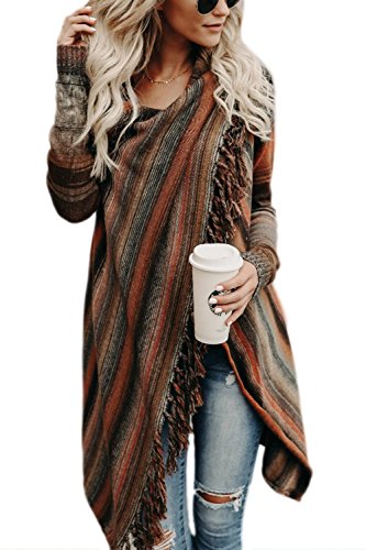 Zilcremo Mujer Frente Abierto Borla Cardigan Abrigos Suéter Poncho De Punto Suéteres Top Orange S