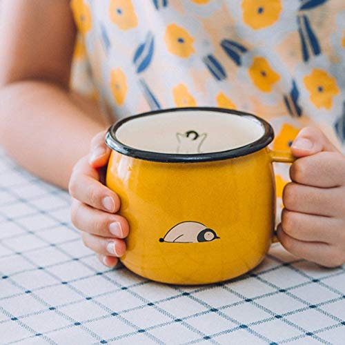 ZJZ Taza de Esmalte de Regalo para hervidor de té con Adhesivo magnético para refrigerador, Juego de 3 Tazas para Beber de 430 ml para niños y Adultos