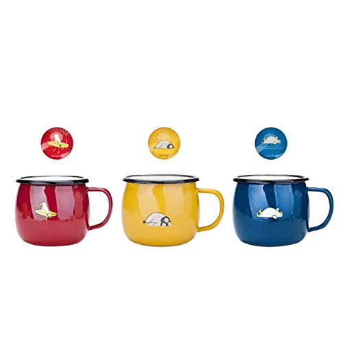 ZJZ Taza de Esmalte de Regalo para hervidor de té con Adhesivo magnético para refrigerador, Juego de 3 Tazas para Beber de 430 ml para niños y Adultos