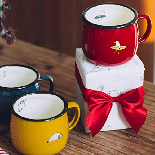 ZJZ Taza esmaltada de Regalo para hervidor de té, Juego de 3 Tazas para Beber de 430 ml para niños y Adultos, garrapatas con Estampado de Animales, Regalo Divertido