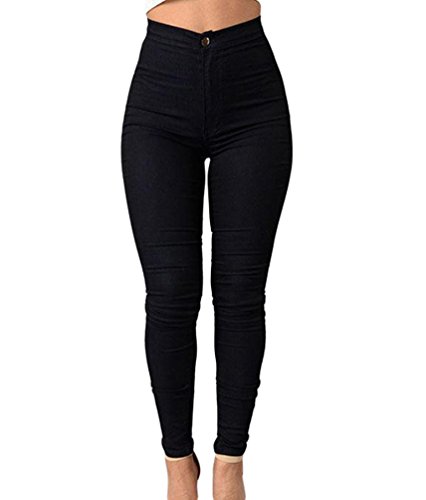 ZKOO Cintura Alta Pantalones Jeans Mujer Elástico Flacos Vaqueros Leggings Push up Mezclilla Pantalones Negro