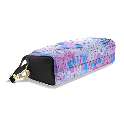 Zzkko Peinture à l'huile Fleurs de cerisier rose bleu Cuir Fermeture Éclair Trousse Stylo papeterie Sac Cosmétique Maquillage Sac pochette Sac à main