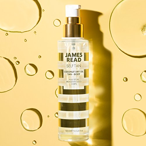 JAMES READ Aceite seco bronceador corporal al coco 100ml Bronceado gradual para todo el cuerpo, bronceado dorado y natural, autobronceador de secado rápido, larga duración, para todo tono de piel