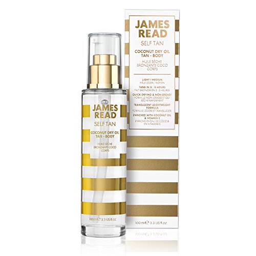 JAMES READ Aceite seco bronceador corporal al coco 100ml Bronceado gradual para todo el cuerpo, bronceado dorado y natural, autobronceador de secado rápido, larga duración, para todo tono de piel