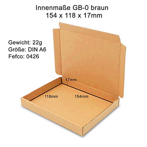 100 cajas grandes para cartas (165 x 125 x 20 mm), color marrón GB-0 A6 para envío de cartas DHL DPD GLS H