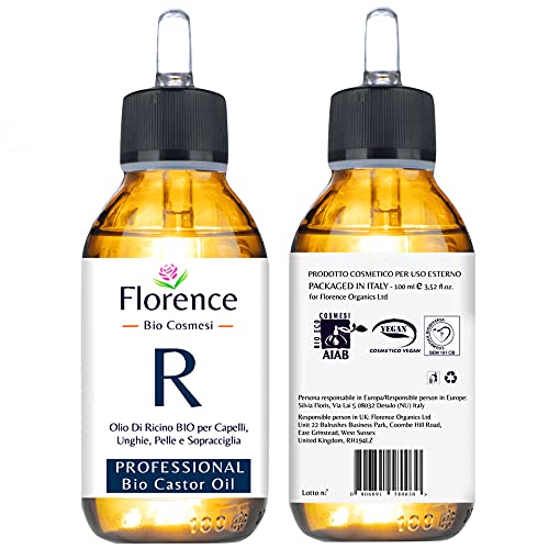 100ml. ACEITE DE RICINO ORGÁNICO. 100% Puro, Natural y Prensado en Frío. Para Pestañas, Cejas, Cuerpo, Cabello, Barba, Uñas. Castor Oil Vegan y Cruelty Free. Botella de Vidrio + Cepillo