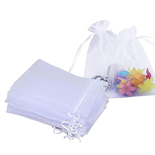 10x15cm Bolsas de Organza de Regalo,100 Piezas Blanco Bolsas para Joyas Bolsas de Regalo Bolsitas, Bolsas de Tul con Cordón de Organza de Boda, para Regalos Joyas Caramelo para Boda Favores