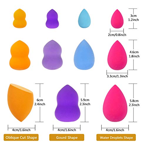 11 Piezas Esponja Maquillaje Beauty Blender Sin Látex Facial Makeup Esponjas para Cremas, Polvo, Corrector, Sombra Ojos y Colorete, 3 Tamaños