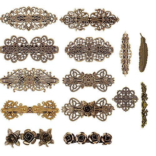 14 Piezas de Clips de Pelo Vintage Pinza de Pelo en Forma de Hoja Bronce Plata Clip de Cabello en Forma para Mujeres Chicas (Bronce)