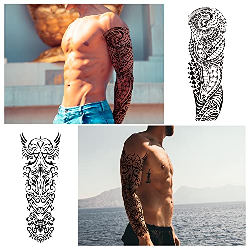 18 Hojas Tatuaje Temporal, CAYUDEN 10 Tatuajes Temporales Adultos de Brazo Completo + 8 Tatuajes de Mentira Medio Brazo Kit de Manga de Tattoo Temporal para Hombres, Mujeres, Maquillaje, Body