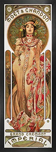 1art1 Alphonse Mucha Póster Impresión Artística con Marco (Madera DM) - Moet Et Chandon, Grand Cremant Imperial, 1899 (91 x 30cm)