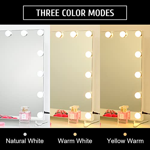 2-FNS Hollywood Espejo de maquillaje iluminado con 15 bombillas LED regulables para vestidor, espejo cosmético sin marco, color blanco