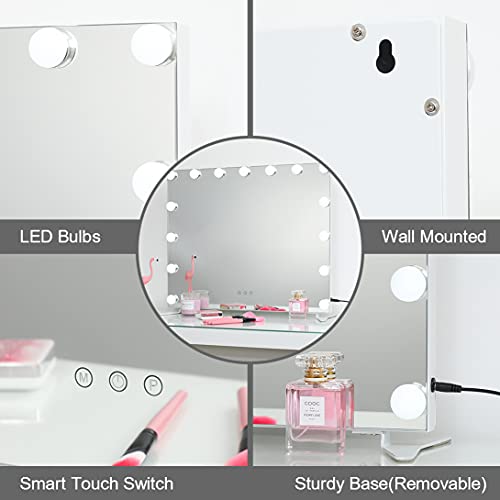 2-FNS Hollywood Espejo de maquillaje iluminado con 15 bombillas LED regulables para vestidor, espejo cosmético sin marco, color blanco