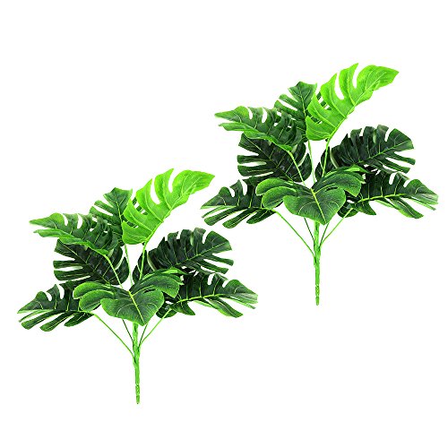 2 paquetes de plantas artificiales al aire libre - Fake Plastic Greenery Tropical arbustos hojas de palma para interior exterior Casa House Garden Office decoración de la fiesta de bodas