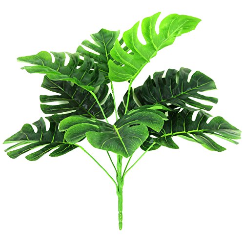 2 paquetes de plantas artificiales al aire libre - Fake Plastic Greenery Tropical arbustos hojas de palma para interior exterior Casa House Garden Office decoración de la fiesta de bodas