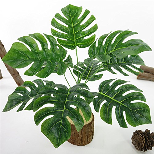 2 paquetes de plantas artificiales al aire libre - Fake Plastic Greenery Tropical arbustos hojas de palma para interior exterior Casa House Garden Office decoración de la fiesta de bodas