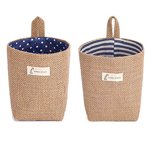 2 Piezas Cestas Pequeñas Plegables Lino Algodón,Bolso Decorativo Organizador Lino Algodón,Bolsa Almacenamiento Lino Algodón Colgante,Se Usa Para Poner Cosméticos,Maquinillas De Afeitar,Herramientas