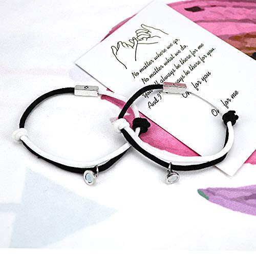 2 uds.Pulseras magnéticas de atracción mutua para parejas, pulseras a juego trenzadas con cuerda hecha a mano, regalo para novia (Sun-moon black and white bracelet)