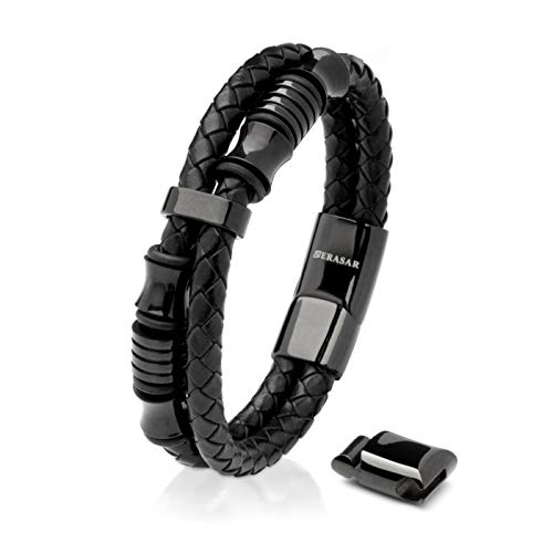 23cm Negro Pulsera de Cuero Hombre Chico Pulseras Hombres Brazalete Brazaletes Pulso Muñequera Muñequeras Bisuteria Bisutería Joyeria Nudos Cuerda Cuerdas Bracelet Men Jewellery Unisex Ancha