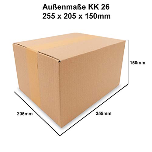 25 cajas plegables 250 x 200 x 140 mm, marrón, KK 26, 1 onduladas, rectangulares, cajas de envío para mercancías medianas | DHL paquetes M | DPD S | GLS S S S | H paquete S | cajas medianas