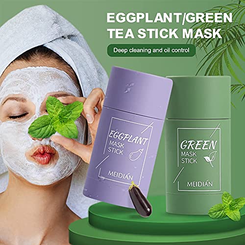 2pcs Mascarilla de Limpieza Profunda,Deep Cleansing Mask,Green tea Mask Stick ajuste del equilibrio de grasa,Hidratar Piel Control de Aceite Anti acné,enriquecer con té verde& extracto de berenjena