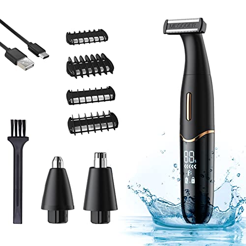 3 en 1 Depiladora Eléctrica Impermeable Mujer/Hombre, Afeitadora Eléctrica Cortador de Vello Facial, Recortadora de Precisión Femeninas Recargable, Pantalla LCD, para Nariz Cejas Axilas Barba Piernas