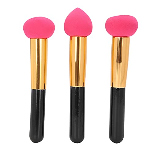 3 piezas de esponja elástica suave para maquillaje, brocha para cosméticos de belleza, brocha para maquillaje, licuadora con mango, esponja para maquillaje en forma de hongo para base de crema (01)