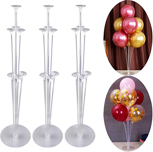 3 Sets Soporte de Globo Transparente Árbol de Globos Kit Soporte Escritorio Mesa Decoración con 21 Globo Palos 21 Copas 3 Base para Decoraciones Fiestas Cumpleaños Bodas