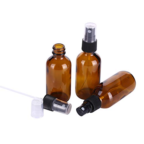 3 x Botellas de spray de vidrio ámbar vacías de 60 ml para aceites esenciales, botellas de spray de niebla fina de viaje recargables pequeñas, limpiadores caseros y dispensador de niebla fina