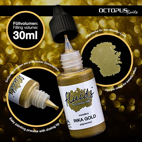 30ml Fluids Alcohol Ink Inka Gold, Tinta al alcohol para Fluid Art y Resin Art, oro metálico