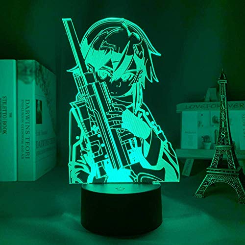 3D llevó la lámpara del anime de la espada del arte en línea Sinon figura para la decoración del dormitorio, la luz de la noche del regalo de cumpleaños llevó la luz de la noche del manga SA