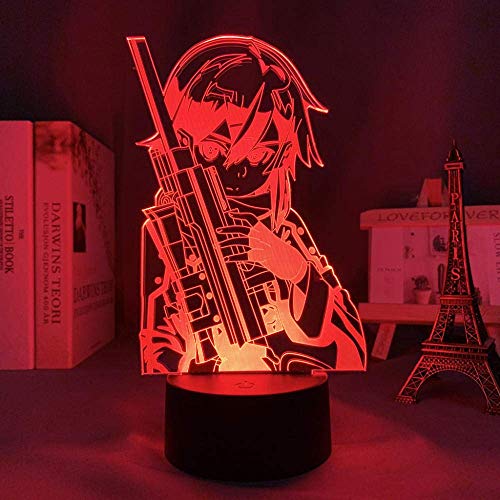 3D llevó la lámpara del anime de la espada del arte en línea Sinon figura para la decoración del dormitorio, la luz de la noche del regalo de cumpleaños llevó la luz de la noche del manga SA