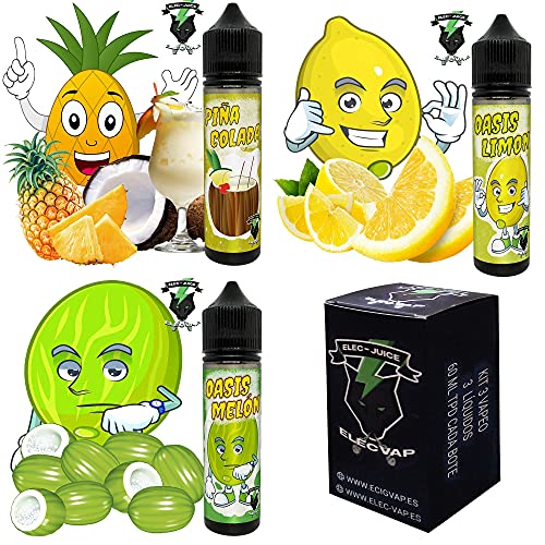 3X50ML KIT E-Liquid OASIS PIÑA COLADA,LIMON,MELON de ElecVap - Sin Nicotina -50ml formato TPD -botes de 60ml - 0MG Nicotina - E-Liquido para Cigarrillos Electronicos - E Liquidos para Vaper