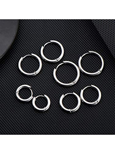 4 Pares Pendientes de Aro de Acero Inoxidable Anillos de Labios Nariz Pendientes de Aro Pequeños de Cartílago para Hombre y Mujer (12 mm, 14 mm, 16 mm, 18 mm, Color de Acero)