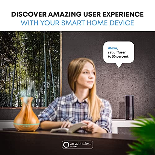 400ml Difusor de Aceites Esenciales Smart Wifi, Funciona con Alexa y Google Home, Aplicación de Teléfono y Control por Voz, Crear Horarios, LED de 7 Colores, Configuración del Temporizador,Wood grain