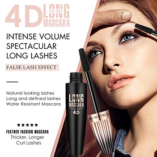 4D Lash Mascara Waterproof, Luxuriously Longer, Thicker, Voluminous Eyelashes, Long-Lasting, Dramatic Extension