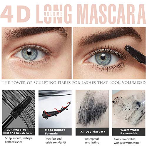 4D Lash Mascara Waterproof, Luxuriously Longer, Thicker, Voluminous Eyelashes, Long-Lasting, Dramatic Extension