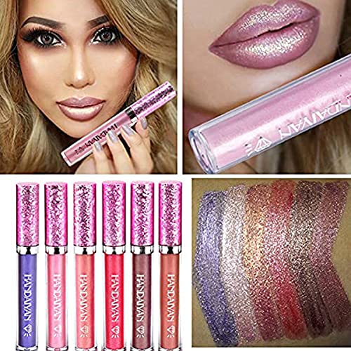 6 brillos de labios con purpurina, brillantes, en color nude, resistentes al agua