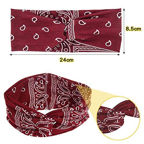 6 Diademas - Paisley Bandana para Mujer, Turbante de Algodón Elástico Banda Ancha Para el Cabello, Pañuelo Para la Cabeza Banda Bandas Elásticas Diadema Bohemia Ideal Para Deportes/Correr/Yoga