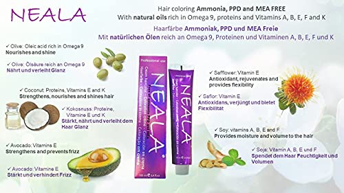 7.3- Coloración Profesional SIN AMONIACO y libre de PPD y MEA Enriquecido con Omega9, extractos naturales y vitaminas. Gran brillo y cobertura - 7.3- RUBIO MEDIO DORADO - NEALA 100ml.