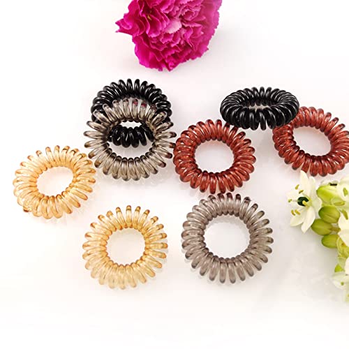 8 Piezas Gomas del pelo Elásticas, Cintas para el cabello en espiral cable de teléfono, bandas para el pelo, resistentes al agua, Soporte para coletas para mujeres y niñas,Negro y Transparente,4 color