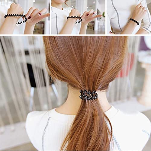 8 Piezas Gomas del pelo Elásticas, Cintas para el cabello en espiral cable de teléfono, bandas para el pelo, resistentes al agua, Soporte para coletas para mujeres y niñas,Negro y Transparente,4 color