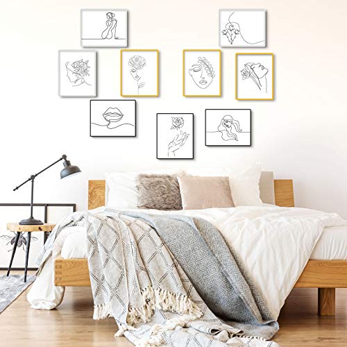 9 Pinturas de Arte de Pared Minimalistas Decoración Pared de Línea Mínima de Mujer sin Marco Póster Estético de Mujer Abstracta de 20 x 25 cm Impresión de Arte de Línea Moderna Femenina