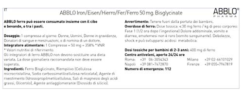 ABBLO 50mg. Hierro Bisglycinato/Hierro Amino Acids 50 mg. Se puede tomar con comida